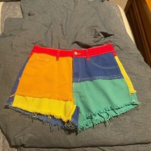 SHEIN Raw Hem Colorblock Shorts